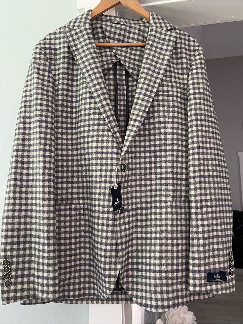 johnnie-O Giuseppe Gray and White Checked Shirt Jacket size 42R